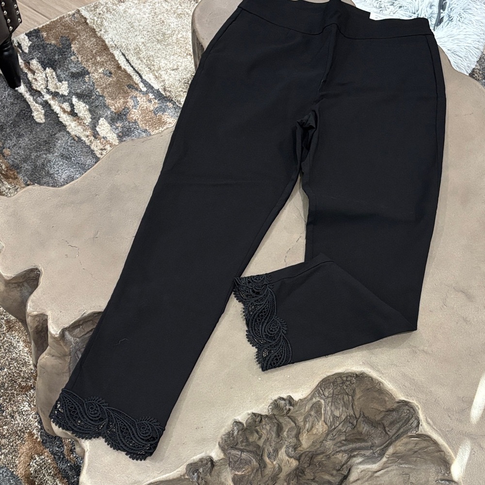 Chico's Black Cropped Pants with Lace Hem